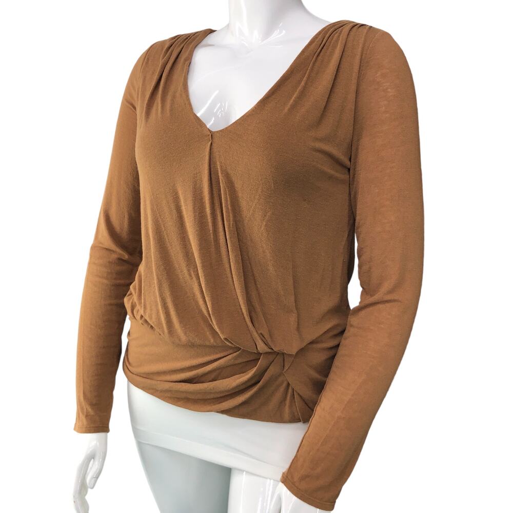 Leon Max Womens Size L Sweater Surplice V Neck Thin Knit Bubble Hem TINY FLAW